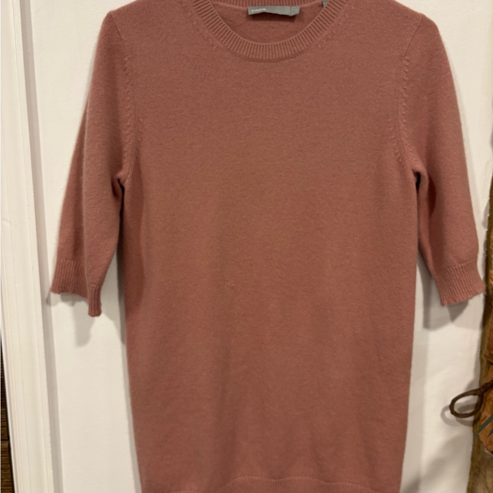 Vince Cashmere short sleeve Dusty Rose Crew Neck Sweater